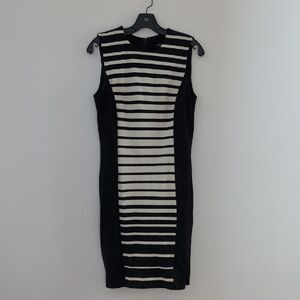 J. McLaughlin Black and White Striped Midi Dress